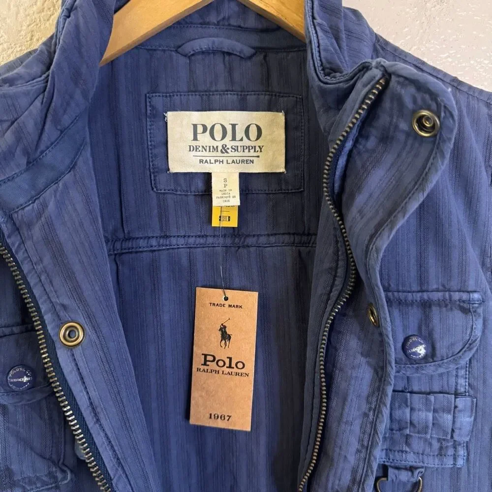 Polo Ralph Lauren Utility Vest Womens Small Blue Silk Cotton Gorpcore Military